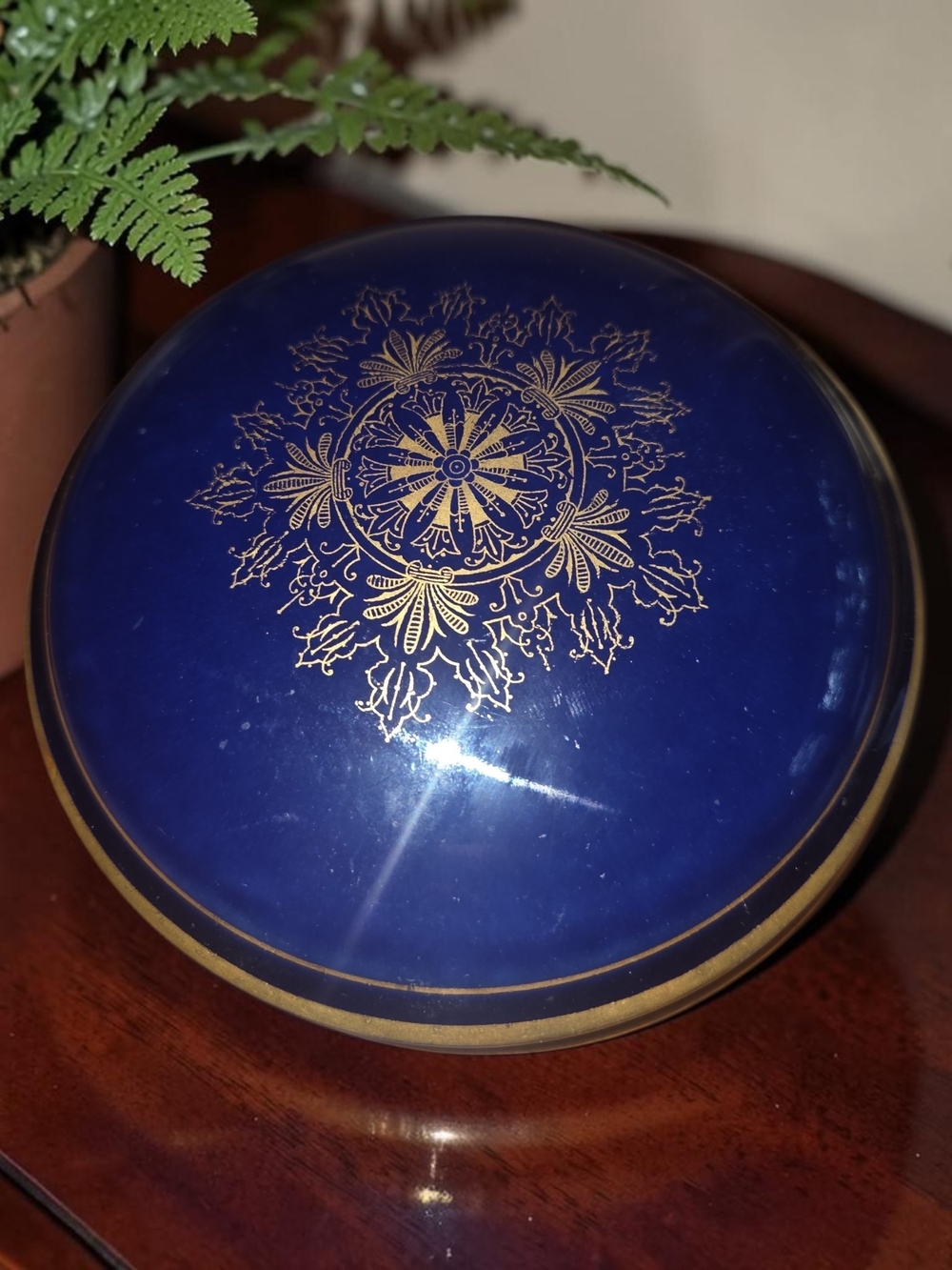 Vintage Limoges R & Co France Cobalt Blue Gold Porcelain Trinket/Powder Box 5"